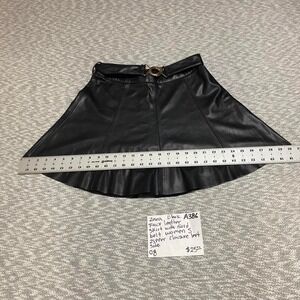 Zara Black faux leather skirt with gold belt zipper women S. SKU-A386